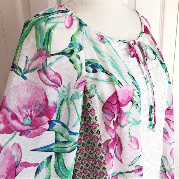 Zac & Rachel Boho Floral Crochet Lace Peasant Blouse Large - Picture 5 of 14